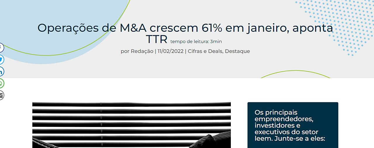 Operaes de M&A crescem 61% em janeiro, aponta TTR